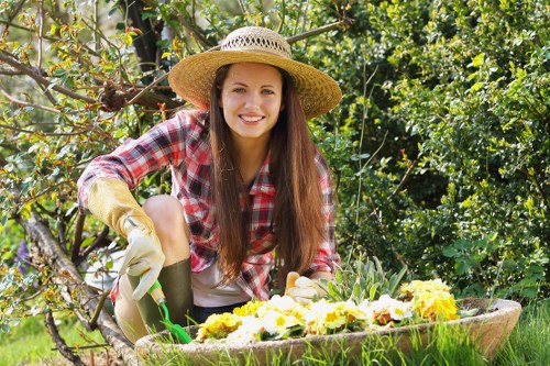 Professional gardening maintenance in action