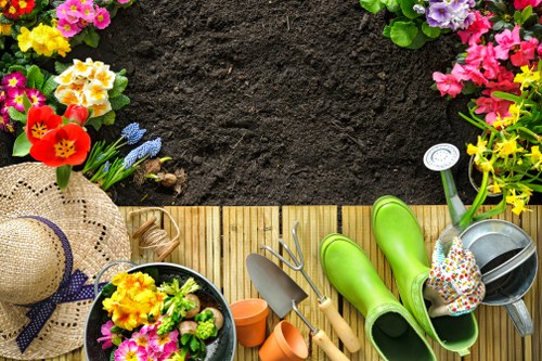 Team of gardeners maintaining a lush garden