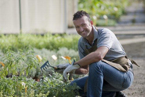 Gardeners maintaining a vibrant garden